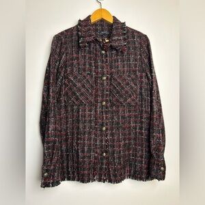 Zara Tweed Blazer Women S Jacket Academia preppy red Multicolor longline wool